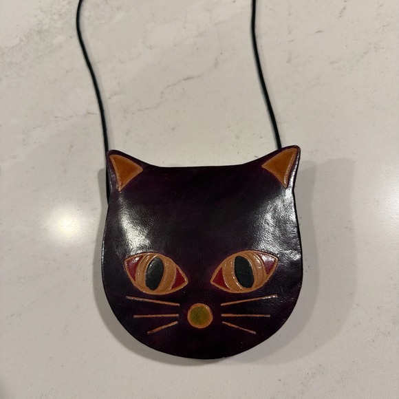 The Unbranded Brand Handbags - Tooled Leather Cat Coin Purse Wallet Shoulder Bag Kitten Cross Body Kitty